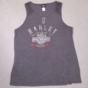 Harley Davidson Tank Top Women's XL Gray Classic Logo Bowling Green‎ Kentucky